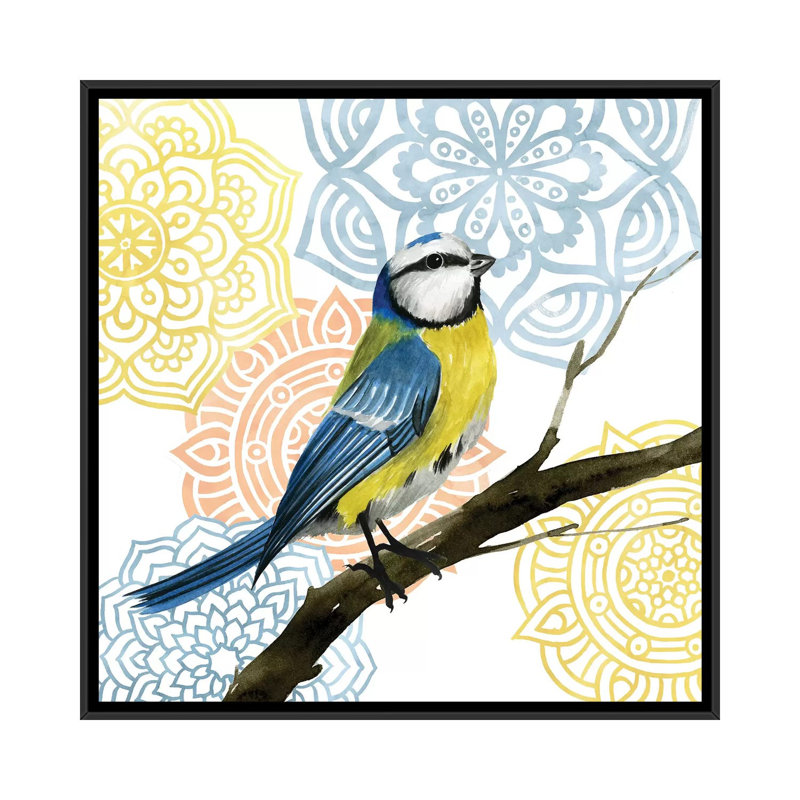« mandala oiseau i », impression sur toile, H 26 po x l 26 po x P 1,5 po, Toile avec cadre noir, Pas de tapis