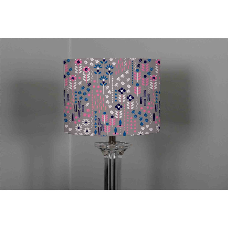 Drum Cotton Lamp Shade ( Uno ), 25cm H x 40cm W x 40cm D, Grey/Pink/Blue