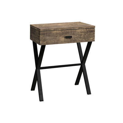 Table de bout moderne avec surface en stratifié brun et structure en métal noir pour le salon