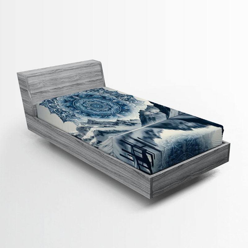 Drap-housse Ambesonne Lake_ Montagnes Boho Mandala_ Bleu nuit, Drap-housse simple TG