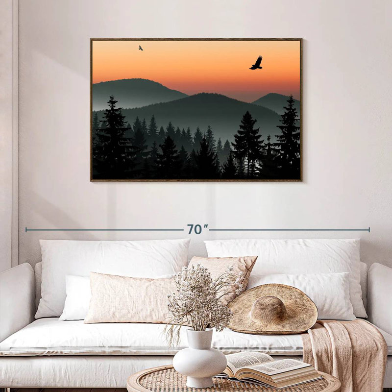 Misty Mountain Eagles, Cadre flottant en noyer, 43 po x 29 po