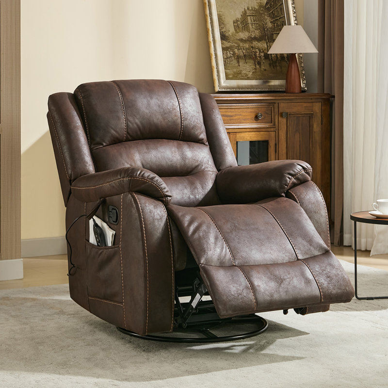 Michalski Swivel Recliner With Massage & Heating, Brown