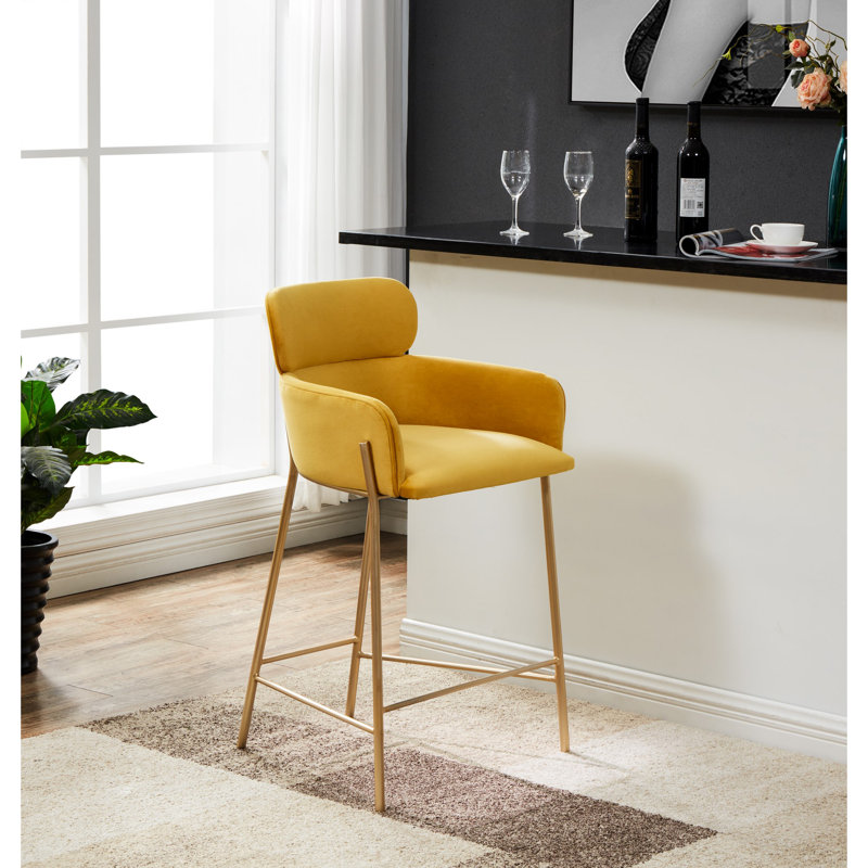 Tabouret de comptoir Tighe, Or, Velours jaune