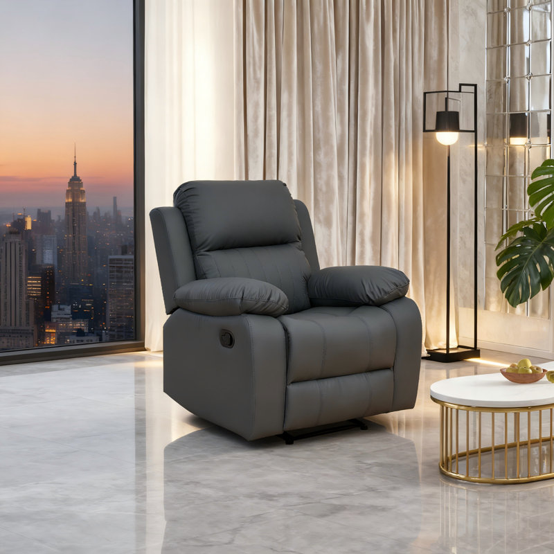 Manual Reclining Faux Leather Armchair Dark Grey, Dark Gray