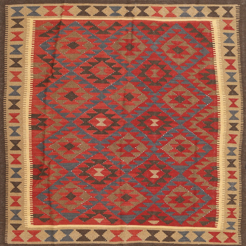 Tapis brun/rouge contemporain Allante, Carré 8 pi