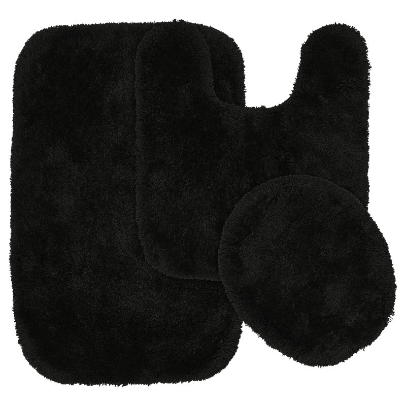 Ensemble de tapis de bain en nylon 3 pièces avec envers antidérapant Billy-Dean, Noir
