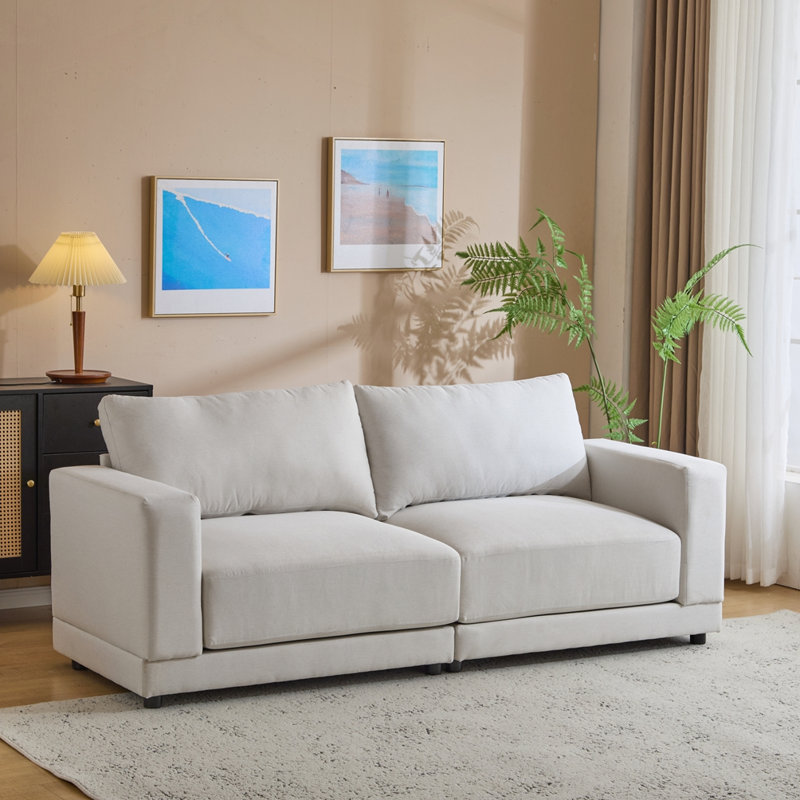 Canapé moderne à accoudoirs carrés avec revêtement en velours doux, Beige
