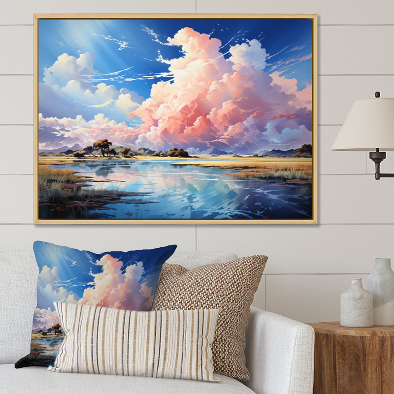 Ciel infini ciel azur II - imprimé, Cadre naturel flottant, H 24 po x l 32 po x P 1 po