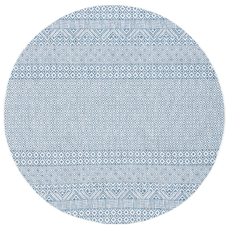 Tapis d'intérieur / extérieur à motif géométrique Sisneros Performance, Rond 5 pi 3 po