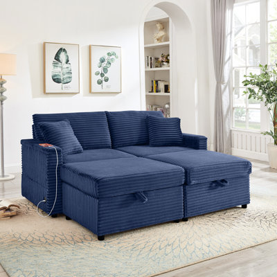 Velours côtelé moelleux confortable avec repose-pieds double, espace de rangement et électronique intégrée, sièges confortables, bleu, rangement paresseux d'une largeur de 55,72 po, fonction de charge, détente