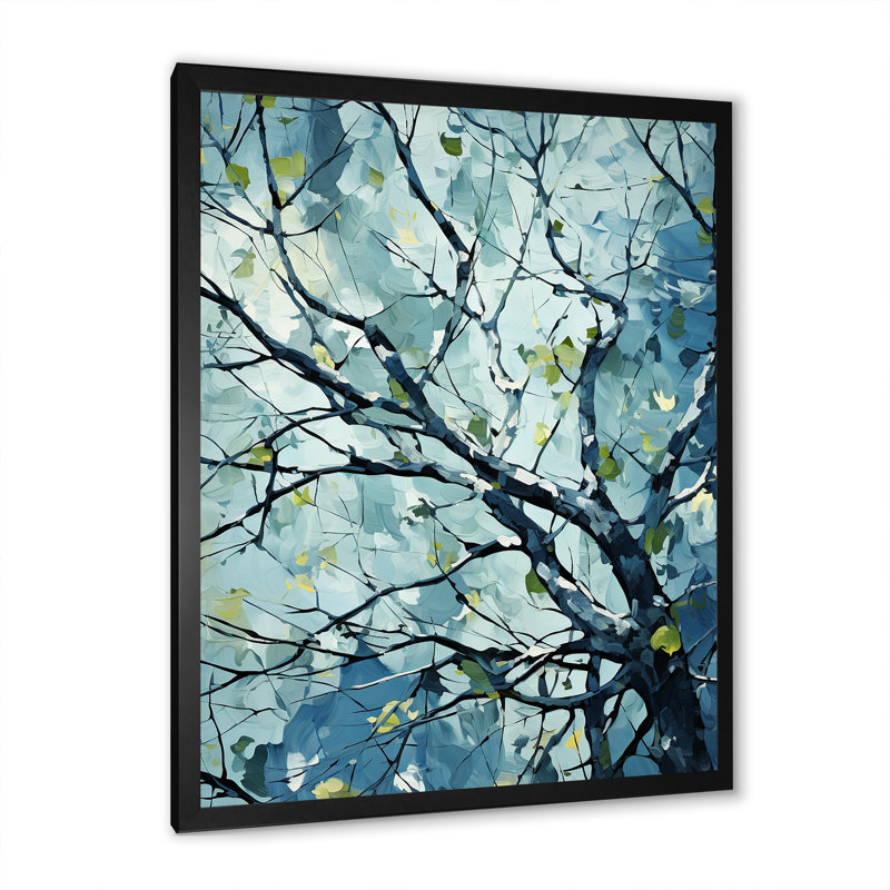 «Blue Springtime Basswood Tree», art mural arbre, Cadre simple noir, H 20 po x l 12 po x P 1 po