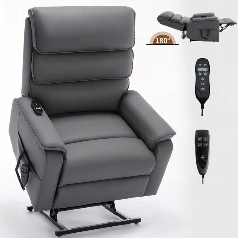 PU Leather Power Lift Recliner Chair with Power-Remote, Heat Massage and Heavy Duty Motion Mechanism, Gray