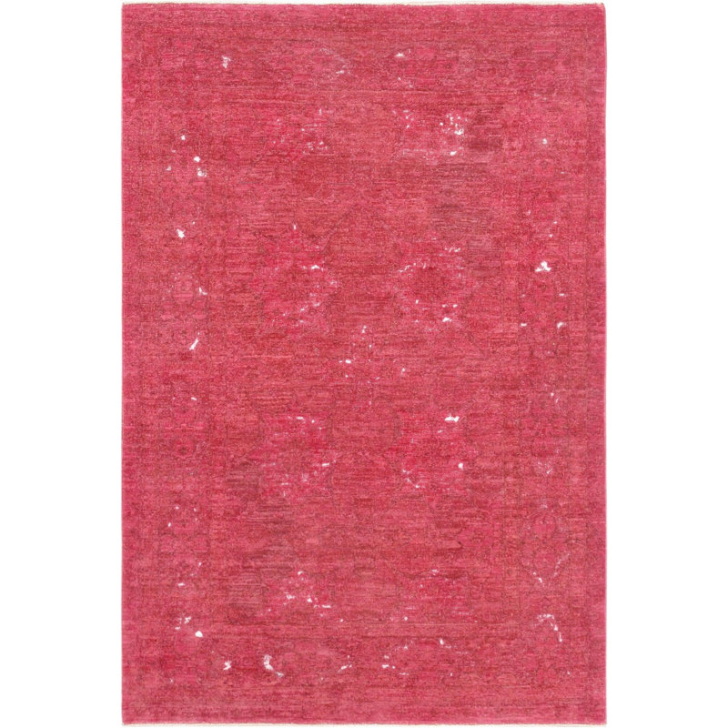 Tapis rose en laine / coton noué à la main 4 pi x 6 pi sans motif et sans couleur unie