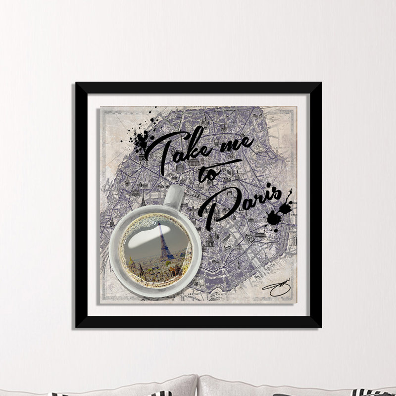 « take me to paris », impression sur toile, H 27,5 po x l 27,5 po x P 0,75 po, Cadre en plexiglas noir