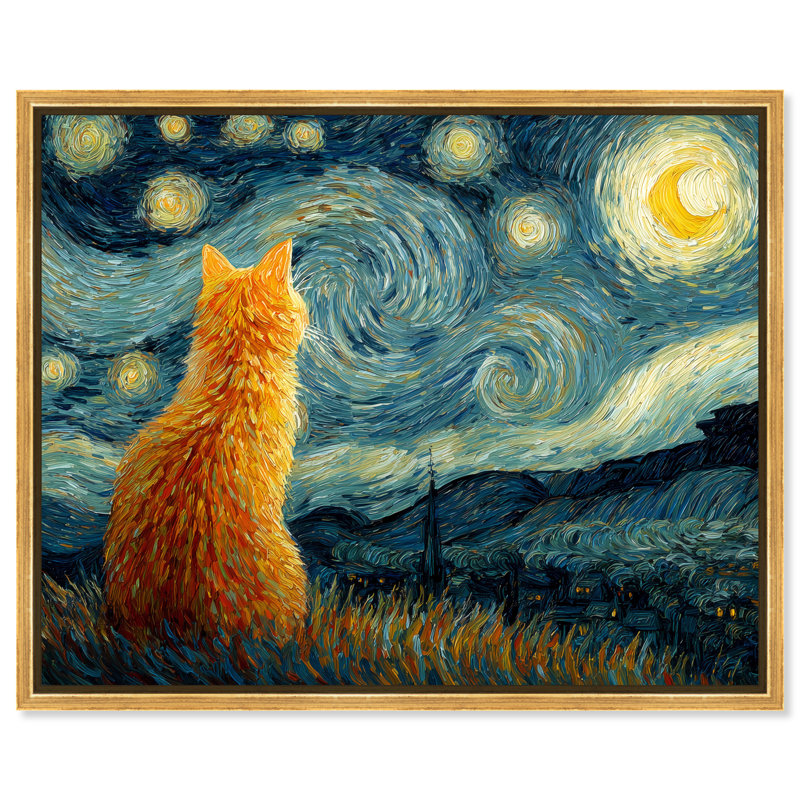«Spiraling Night II», impression sur toile encadrée «Fun Cat» par Art Remedy, cadre doré, 45 x 36, H 46 po x l 37 po
