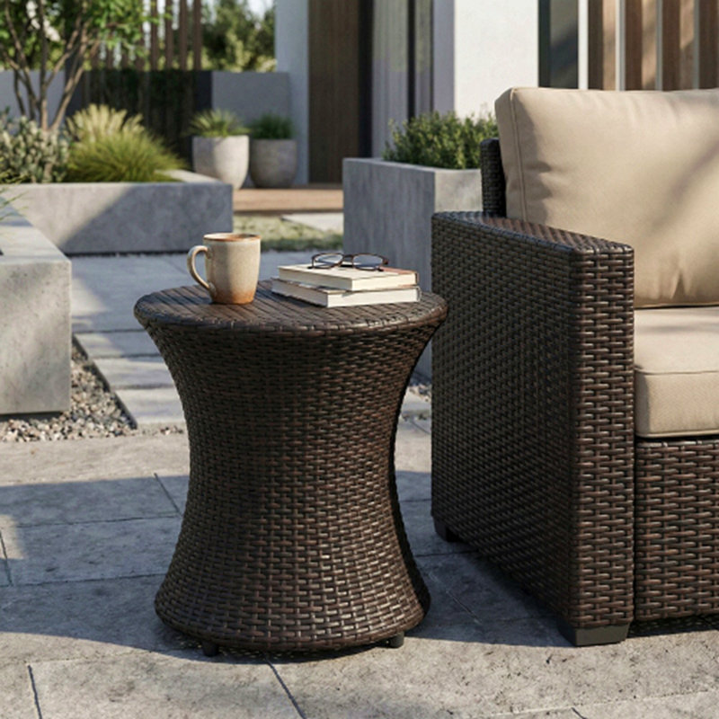 Table d'appoint de patio en osier toutes saisons avec structure intérieure en aluminium