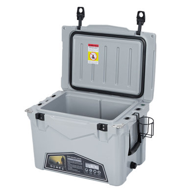 35QT Rotomolded Insulated Ice Chest, Outdoor Cooler with Fish Ruler, Bottle Opener, Drain Plug & Handle for Camping, Party, Beach & Backyard, Gray