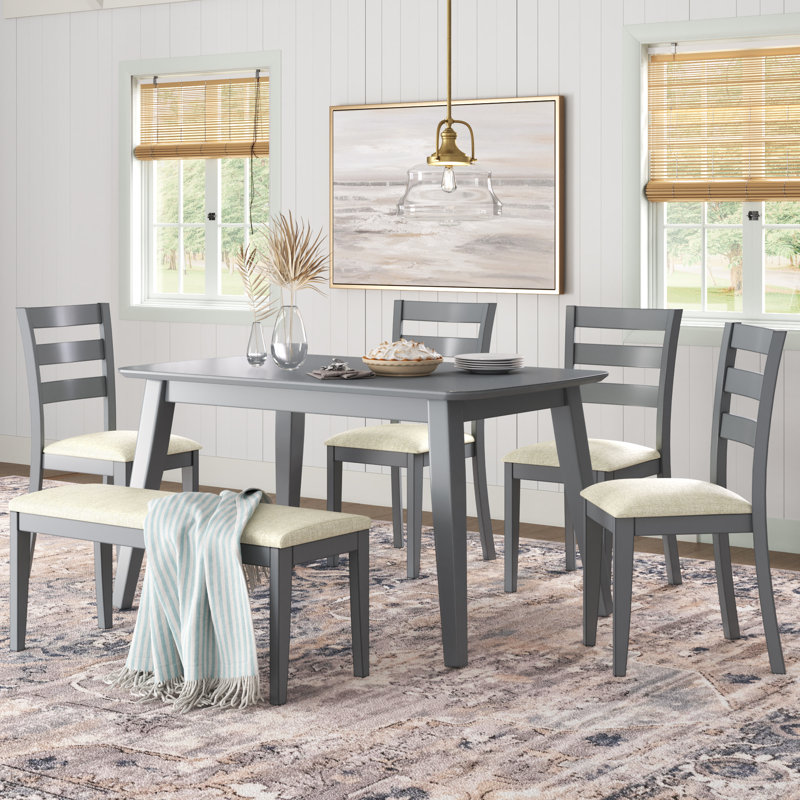 Gray Transitional Rectangular Dining Table Set with 4 Chairs and Bench