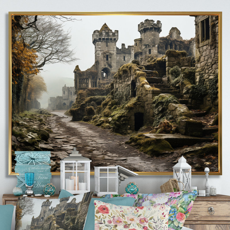 Château mystique d'Irlande II - art mural Irlande, H 12 po x l 20 po x P 1 po, Cadre flottant doré
