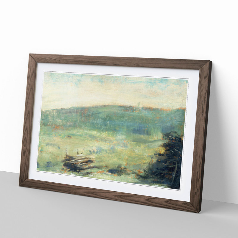 Landscape at Saint-Ouen by Georges Seurat - Picture Frame Painting, 48cm H x 65cm W x 2cm D, Walnut Framed