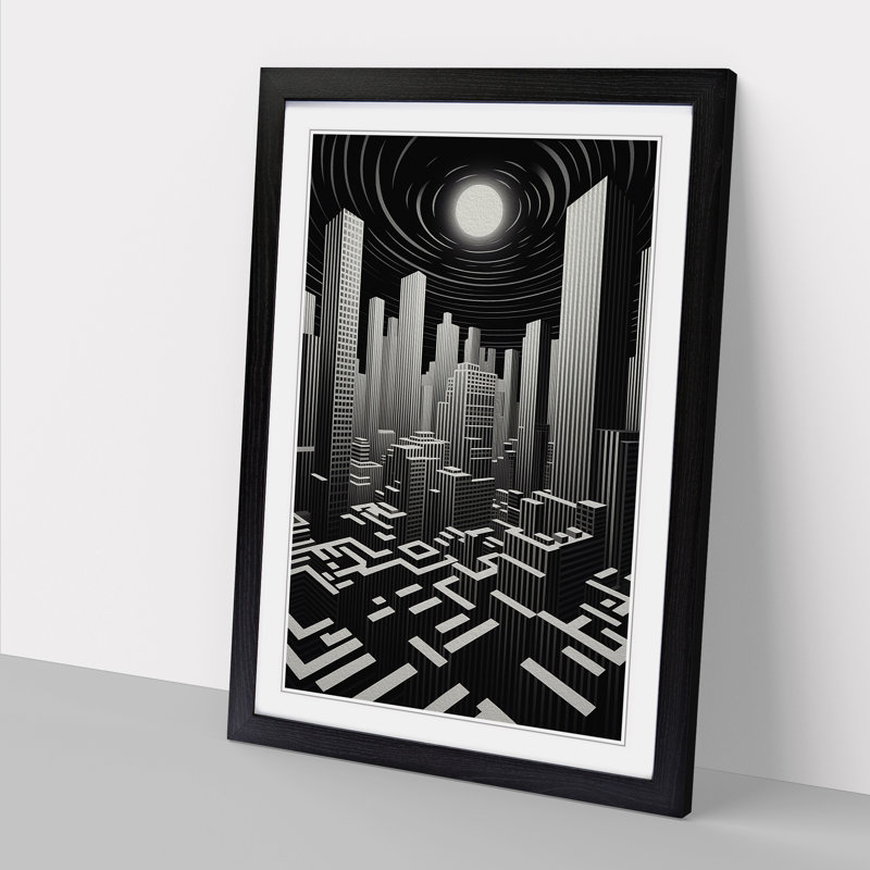 Skyline Op - Single Picture Frame Print on Wood, 46cm H x 34cm W x 2cm D, Black