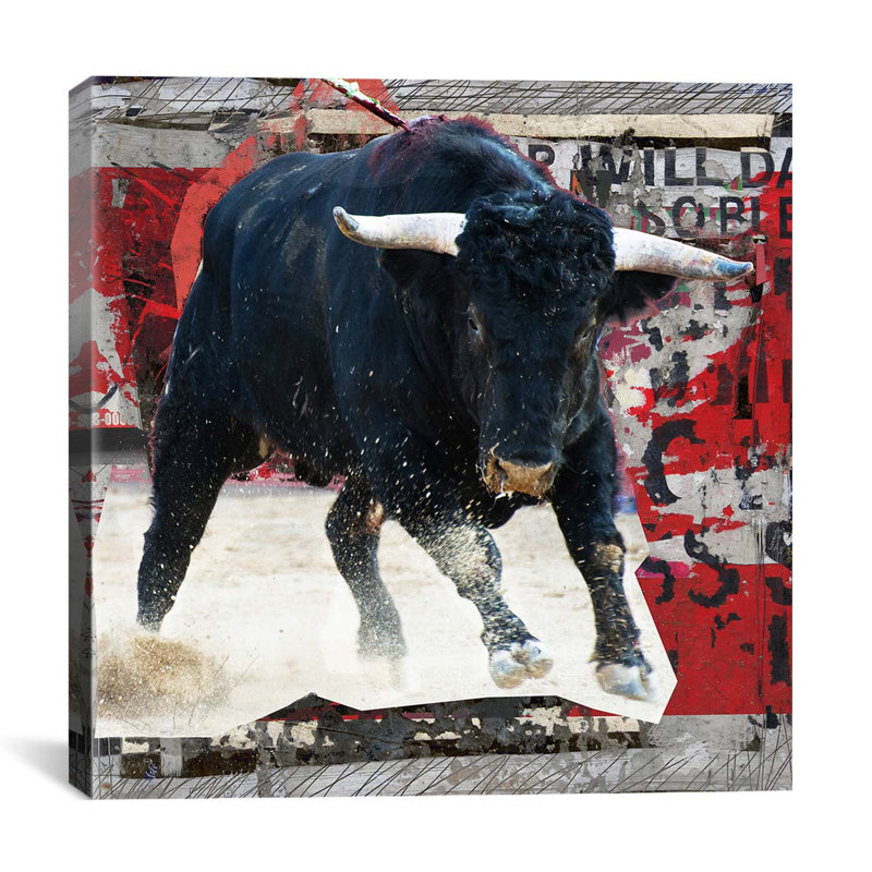 "Mad Toro" par Luz, impression sur toile, Toile encadrée noire, Pas de tapis, H 18 po x l 18 po x P 1,5 po