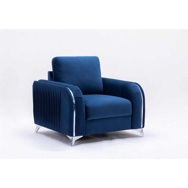 Fauteuil en velours bleu Wenona