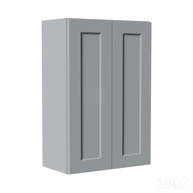 Armoire murale en bois massif gris Shaker avec portes à fermeture douce, tablettes réglables - rangement à double porte de 24 po pour la cuisine, la salle de bain, la buanderie, le garage (assemblage facile, l 24 po x P 12 po x H 36 po)