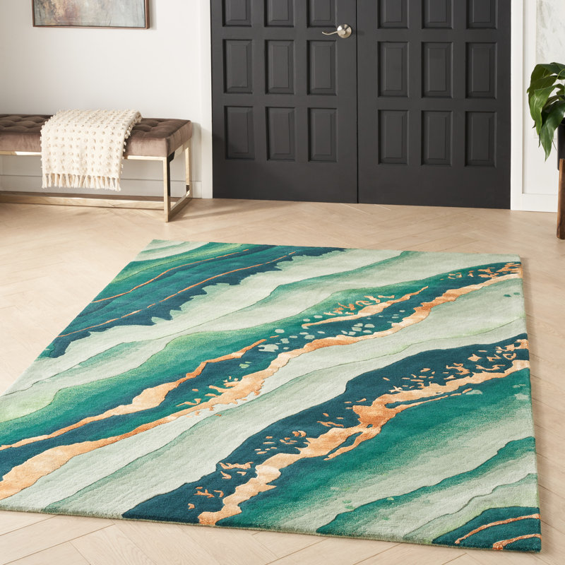 Viscose Abstract Indoor Rug, Rectangle 3'9" x 5'9"