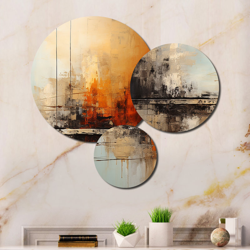 Ensemble de 3 décorations murales orange et bleu sarcelle 3