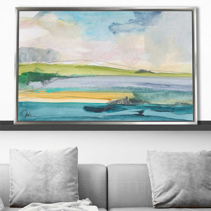 Amid The Jewels par - Peinture, Cadre flottant argent, H 31,5 po x l 51,5 po x P 2 po