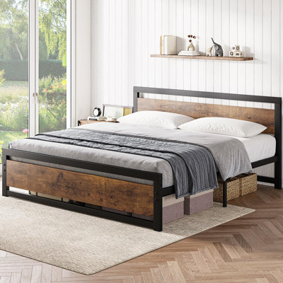 Base de lit pour très grand lit industriel avec tête de lit sans sommier tapissier, cadre de lit pour très grand lit facile à assembler 14 po