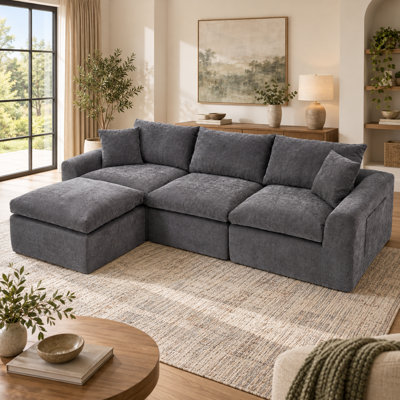 Canapé modulaire 102,39 po avec méridienne convertible en forme de L, canapé d'angle gris en mousse à densité 32