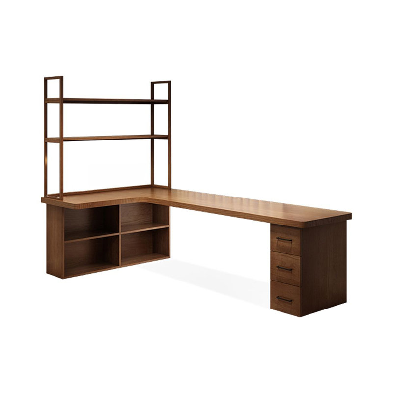 Bibliothèque de coin et bureau intégrés pour la maison en bois massif et bibliothèque, 64.96"H*86.61"W*55.12"D, Gauche