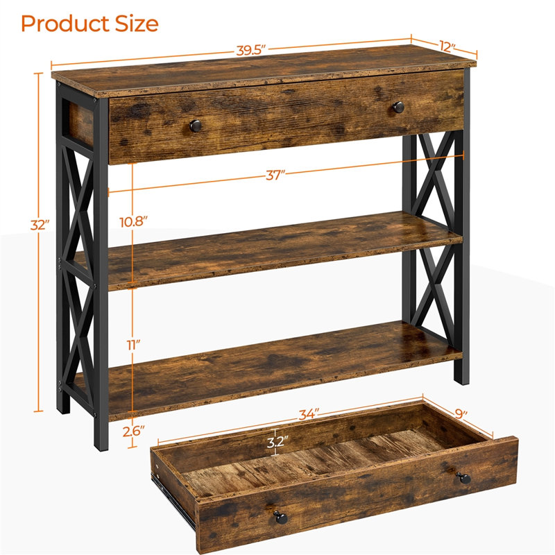 Keivha 39.5'' Console Table, Rustic Brown