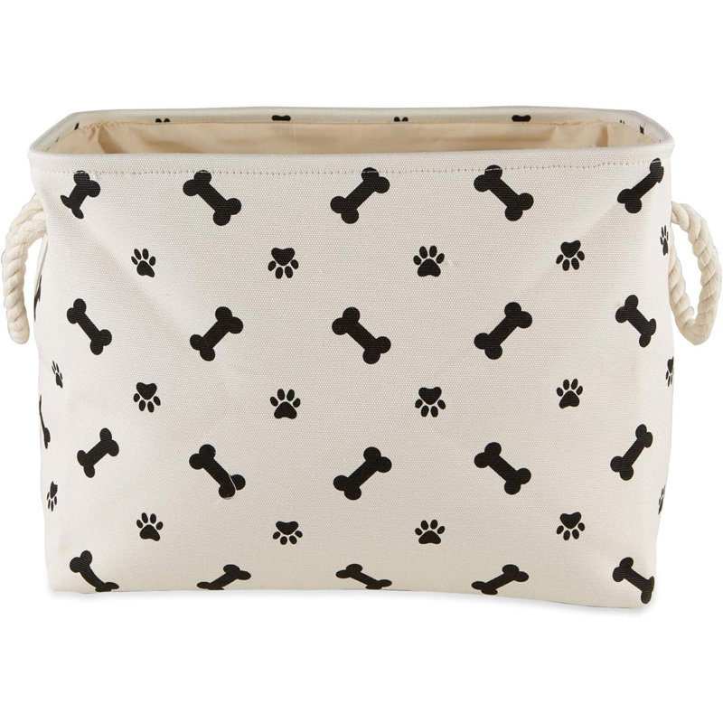 Pet Storage Collection Paw And Bone Prin, Small Rectangle, 8" H x 9" W x 14" D, Black