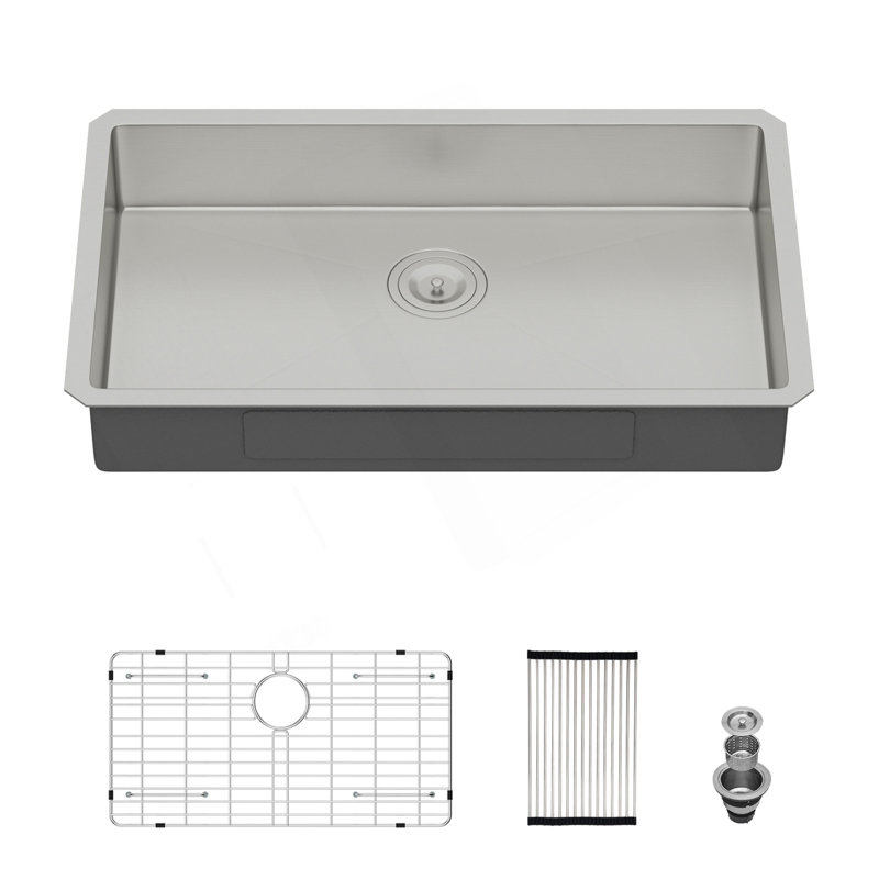 Kitchen Sink, 27 Inch Undermount Sink 5.5-Inch Low Depth ADA Compliant Single Bowl 16 Gauge Stainless Steel 27 X 18 X 5.5 Inch Handmade Sinks Basin