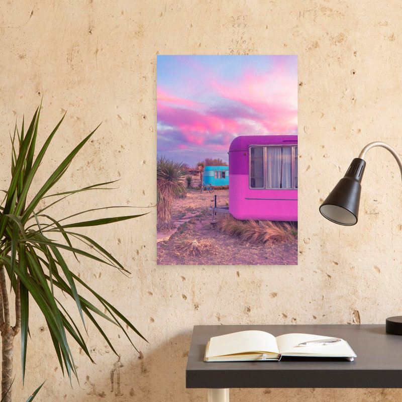 Trailer Life Colorful Modern Retro Palm Landscape Summer Wall Art Print 1 Piece Wrapped Canvas Wall Art