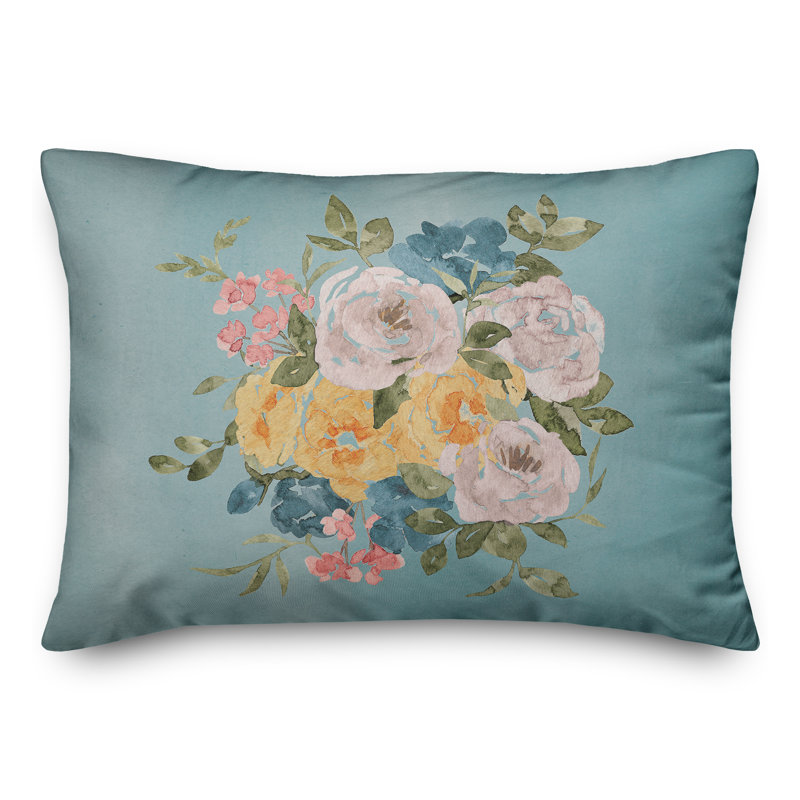 Coussin intérieur / extérieur à fleurs aquarelle, H 14 po x l 20 po, Rectangle