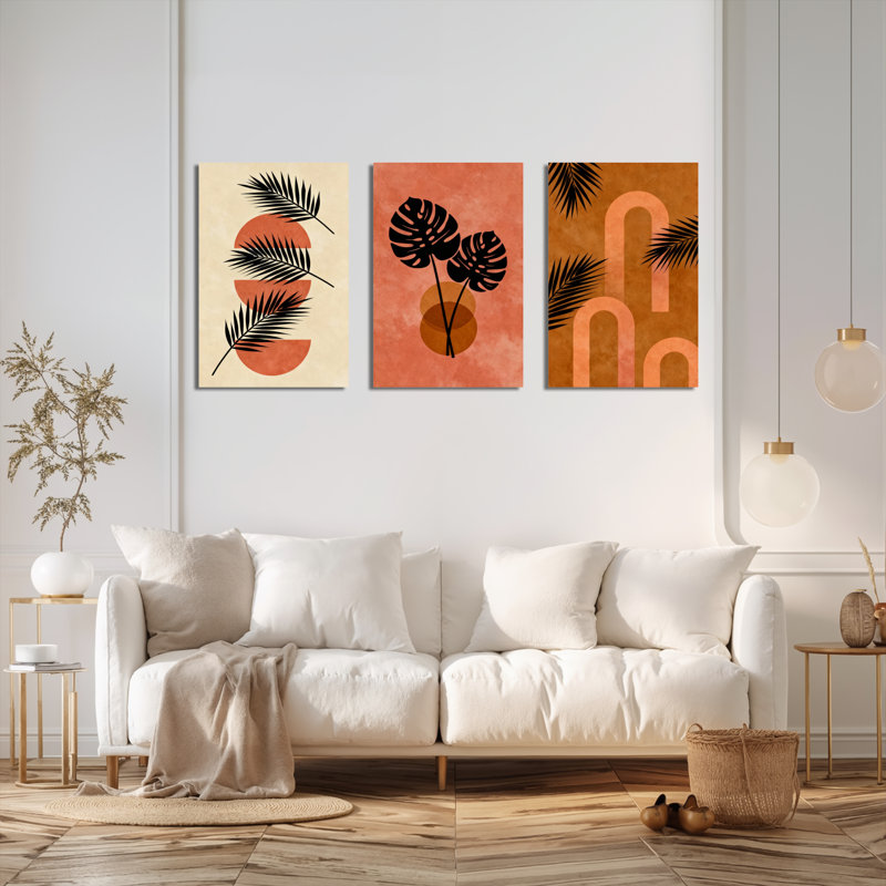 «Tropical Palm Leaves and Monstera», art mural tendu sur toile, ensemble botanique abstrait (ensemble de 3)