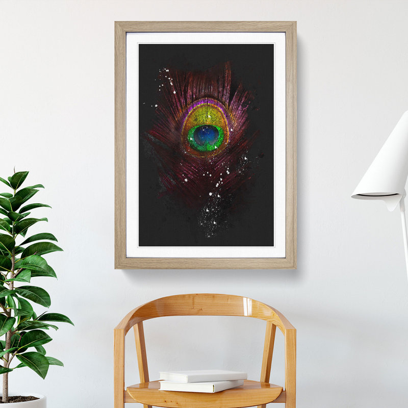 Purple Peacock Feather - Picture Frame Graphic Art Print, 87cm H x 62cm W x 2cm D, Oak Framed
