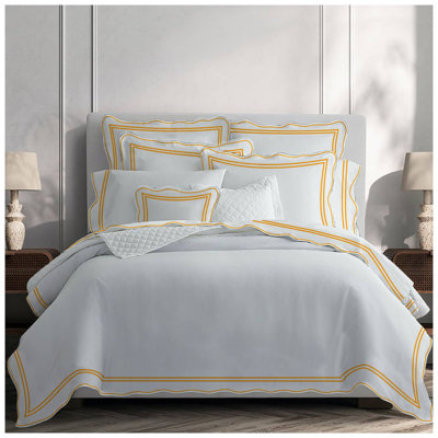 400TC Wavy Embroidery & Border Cotton Sateen Solid Duvet Cover Set