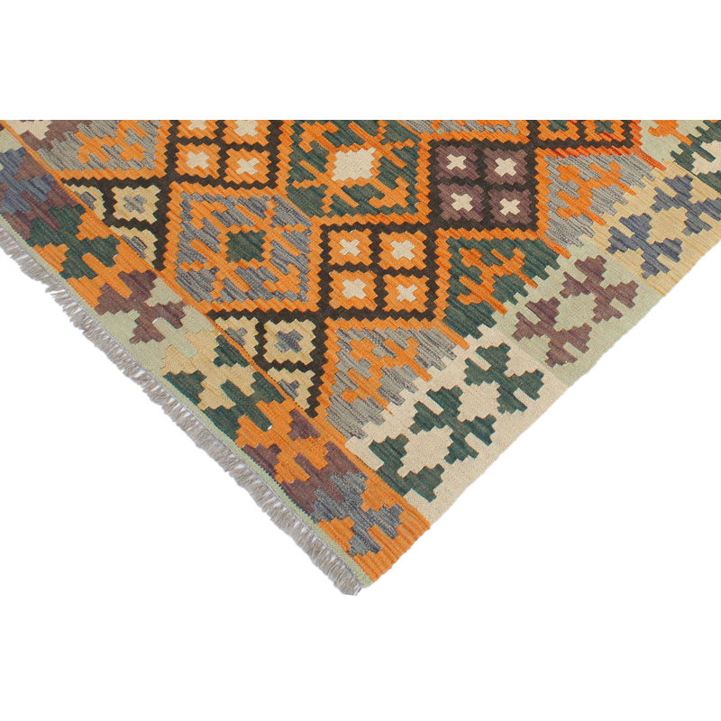 Tapis orange / vert en laine noué à la main 3 pi 3 po x 4 pi 9 po Cedorah Southwestern
