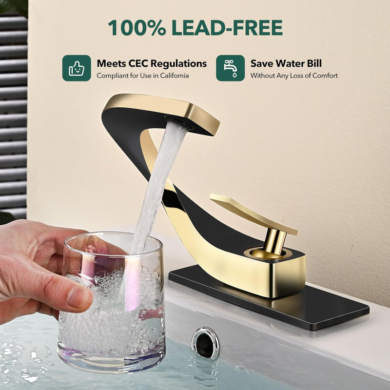 Bathroom Sink Faucet – Single-Handle Solid Brass Vanity Faucet with Bubbler Spout for 1 or 3-Hole Installation, Gold/Black
