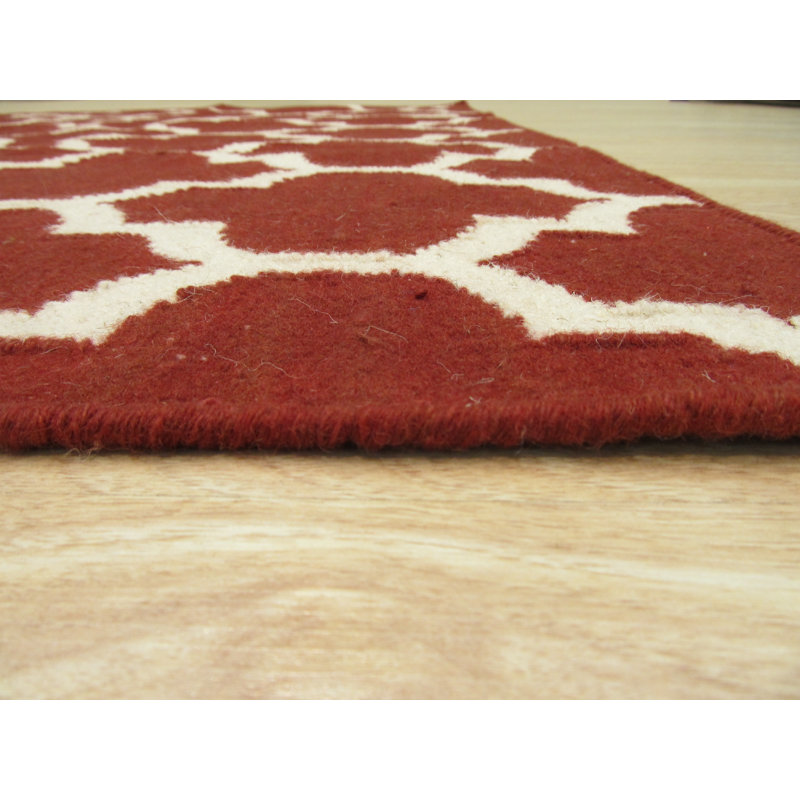 Majestic Trellis Red Machine Made Ivory Contemporary Handmade Wool Area Rug, Rectangle 8' x 10'