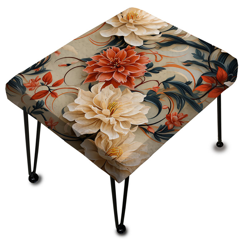 Coral et beige floral Essence of Tranquility - Repose-pieds rectangulaire floral