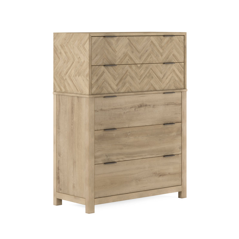 Carlile Washed Oak and White Herringbone 5-Drawer Dresser