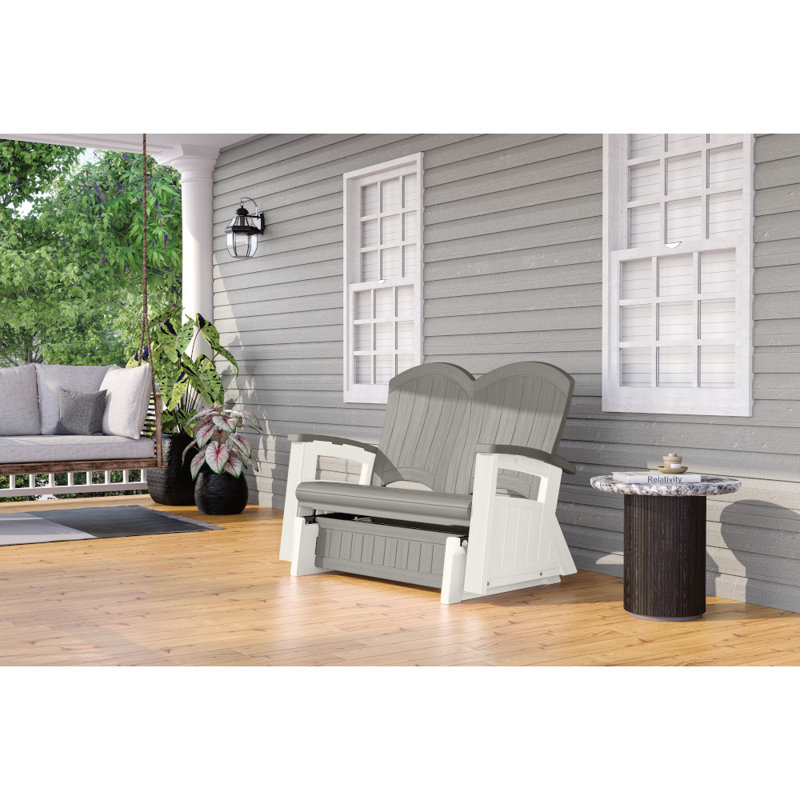 White and Peppercorn Plastic Adirondack Glider Chair