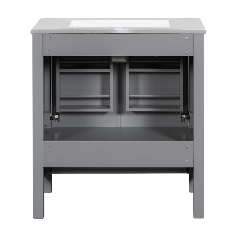 Meuble-lavabo de 30 po avec lavabo simple, meuble-lavabo sous comptoir, armoire de rangement avec 2 portes et tiroir, Gris