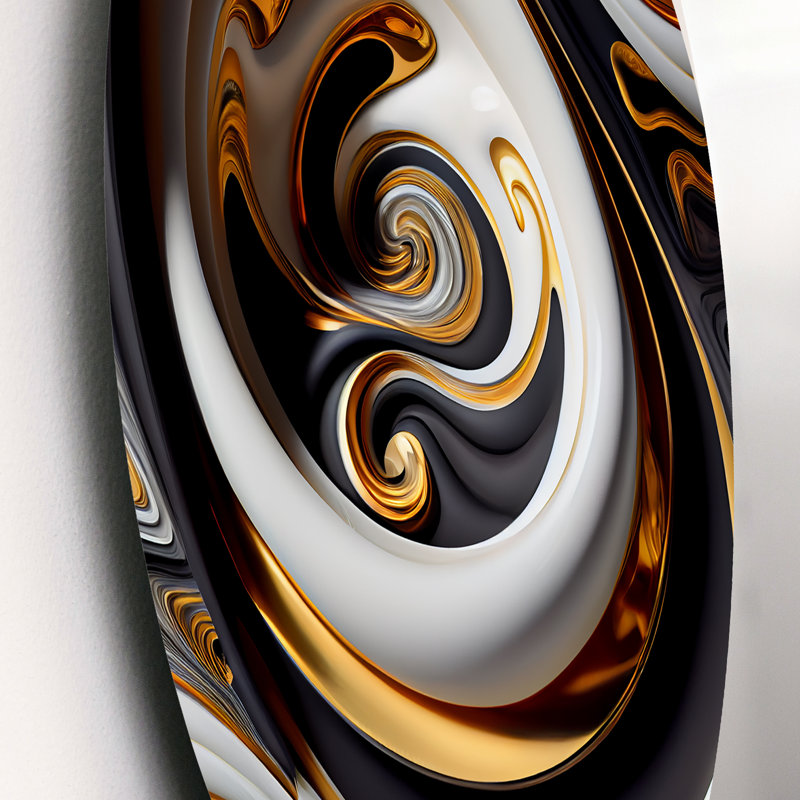 Liquide blanc vitrail VI - abstrait spirales abstraites sur métal, L 36 po x H 36 po